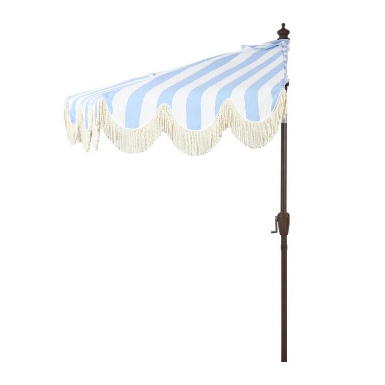 Arlmont & Co. Tasheba 9 ft. Classic Scalloped Fringe Half Market Patio Umbrella with Crank, and UV Protection