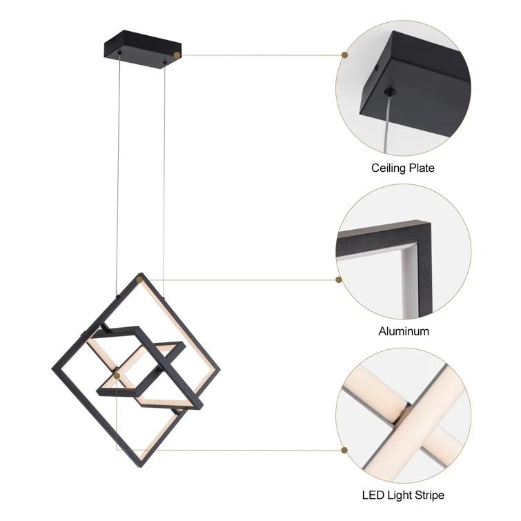 SIMPOL HOME Modern LED Pendant Light, Contemporary Dimmable Light, Adjustable Black Square Cube Ceiling light