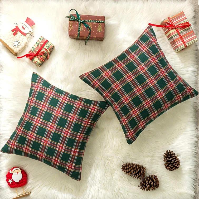 Textiles Hub Pack Of 2 Christmas Plaid Decorative Throw Pillow Covers Scottish Tartan Cushion Case For Farmhouse Home Holiday Decor