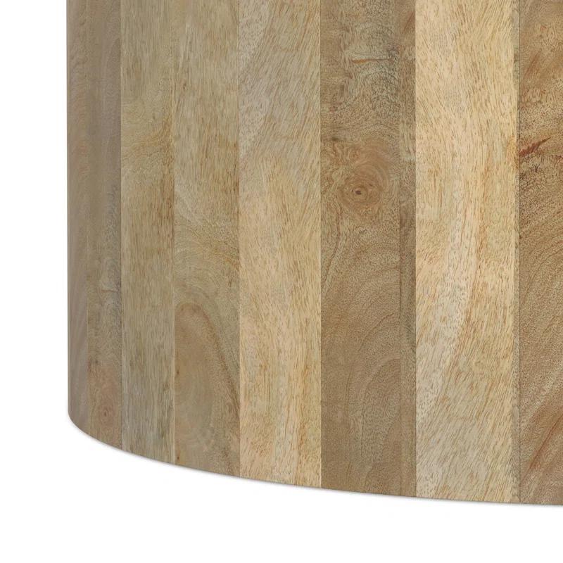Simpli Home Millbury 36"W Solid Mango Wood Contemporary Round Drum Coffee Table, Fully Assembled