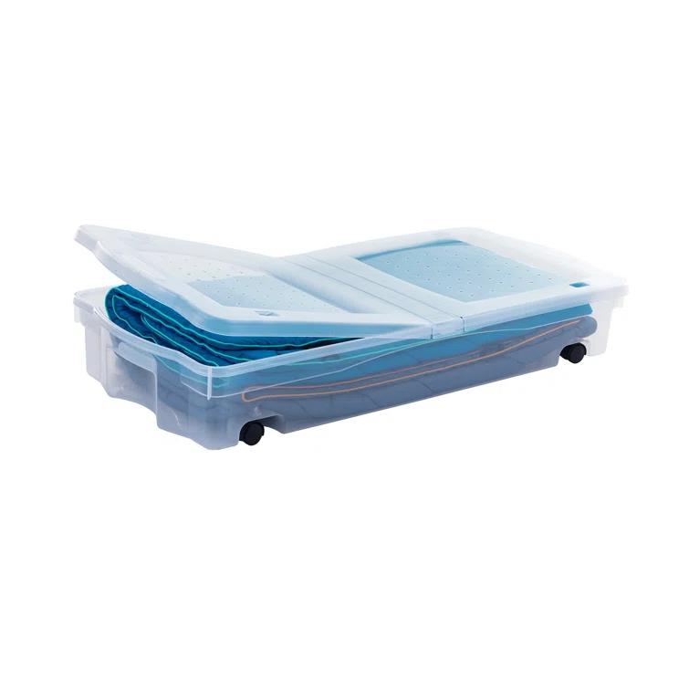 Rubbermaid Under Bed Wheeled Storage Box, 2-Pack, Plastic Containers With Dual-Hinged Lids And Sturdy Wheels, Visible Organization For Tight Spaces