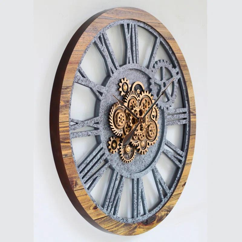 The Gears Clock Wall Clock 36" Round Oversized for Living Room decor with Real Moving Gears America Collection
