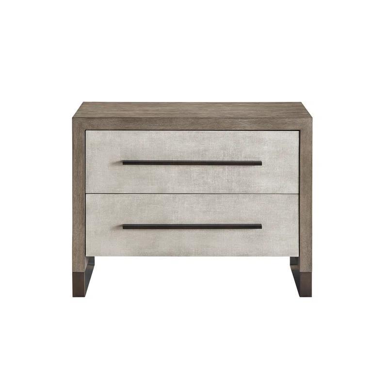 Weathered Oak and Linen 2-Drawer Nightstand