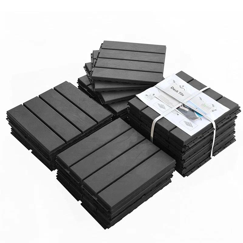 Impact Outdoor Patio Interlocking Deck Tiles,12"X12" Square Composite Decking Tiles,Four Slat Plastic Outdoor Flooring Tile All Weather For Balcony Porch Backyard,(Pack Of 9)