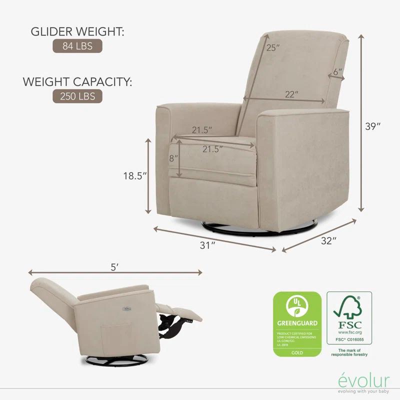 Evolur Greenguard Gold Certified Upholstered Swivel Reclining Glider