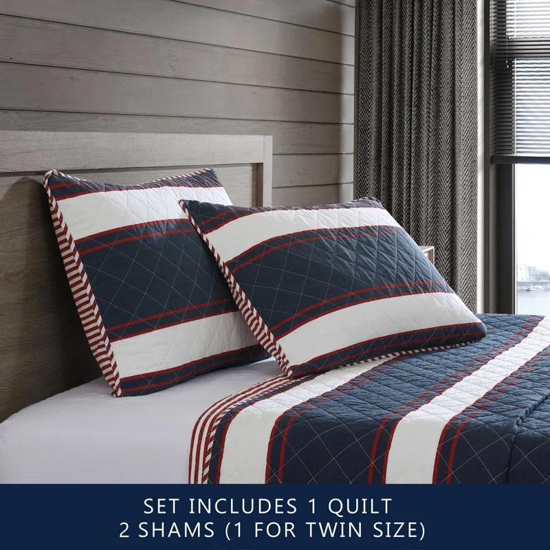 Nautica Nautica Wesley Blue Cotton Reversible Quilt Set