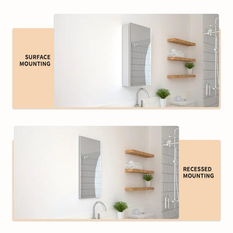 W 24'' H Frameless Medicine Cabinet Mirror 2 Adjustable