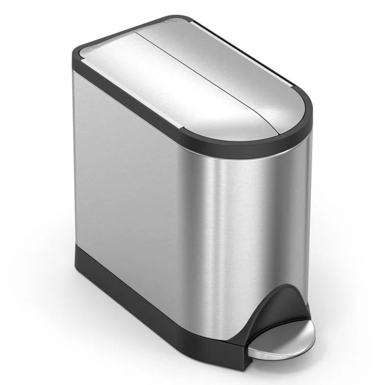 Simplehuman 10 Liter Butterfly Lid Bathroom Trash Can, Brushed Stainless Steel