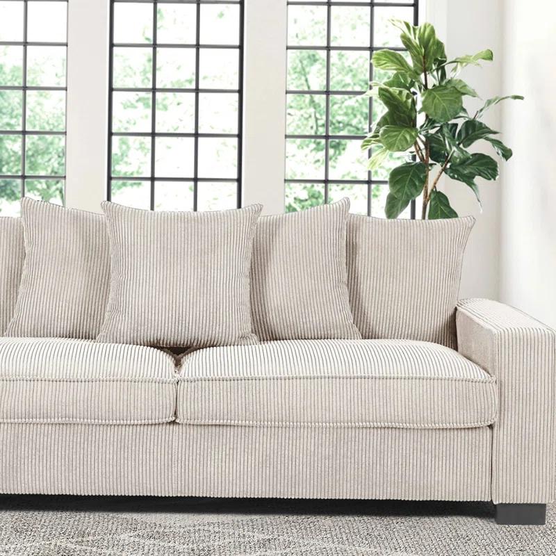 Latitude Run® 3 Seater Corduroy Sofa with 5 Matching Toss Pillows for Modern Living Room