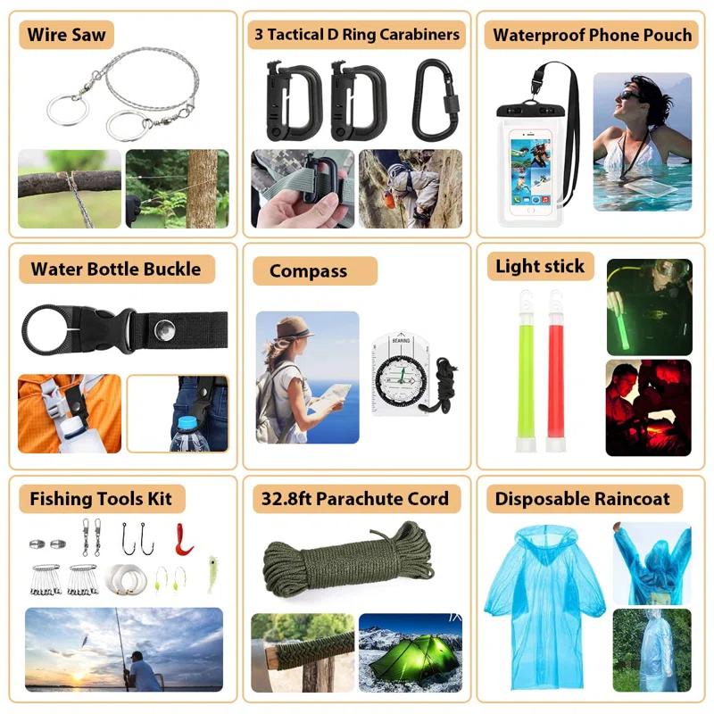 Arlmont & Co. Survival Kit, 250 Piece Survival Gear First Aid Kit With Molle System Compatible Bag And Emergency Tent, Earthquake Emergency Kit, Outdoor Adventure, Hiking, Hunting, Gift For Men And Women