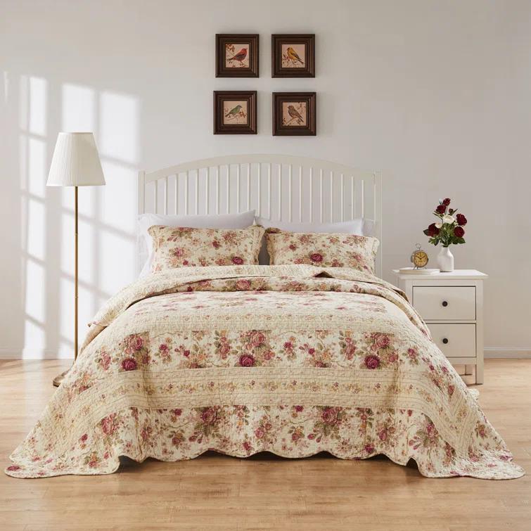 Antique Rose Cotton Reversible Quilt Set