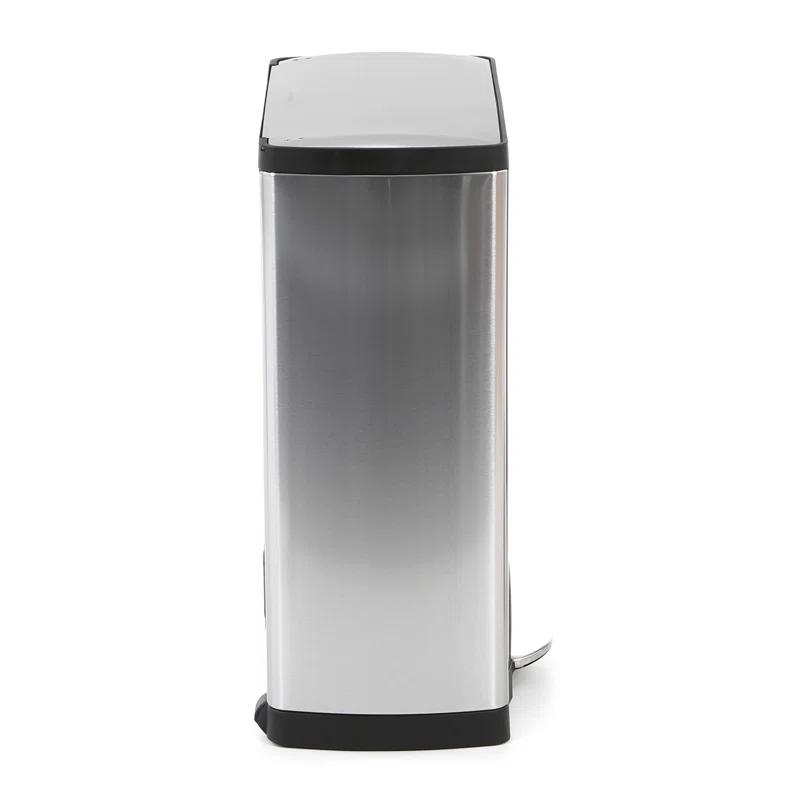 simplehuman Rectangular Dual Compartment Recycling Kitchen Step Trash Can, 46 Liter, Stainless Steel