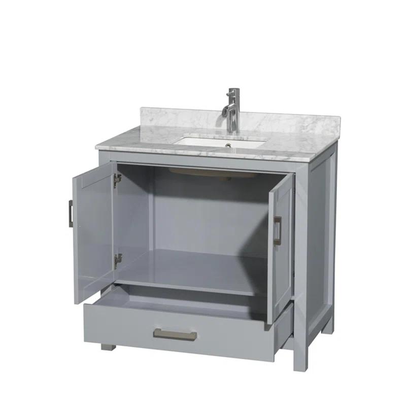 Wyndham Collection Sheffield 36" Freestanding Single Bathroom Vanity with Marble Top