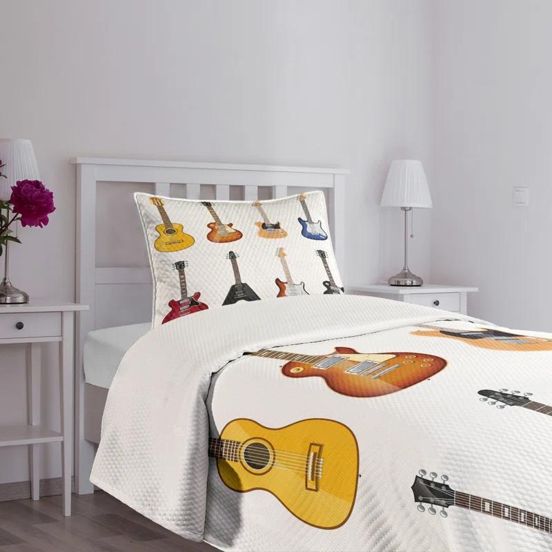 Ambesonne Ambesonne Guitar Bedspread Set 2 Pcs String Instruments Jazz Twin Multicolor