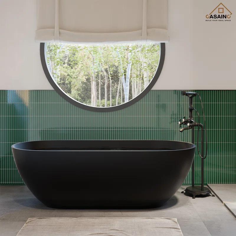 Broadway 59'' x 30'' Freestanding Soaking Solid Surface Bathtub