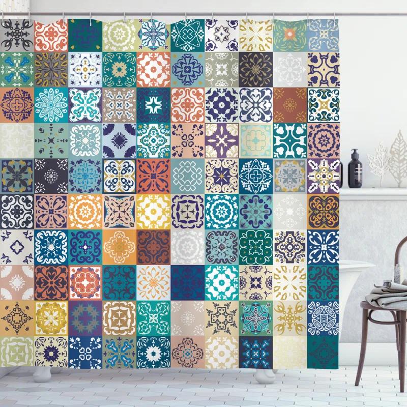 Patterned Shower Curtain with Hooks Included