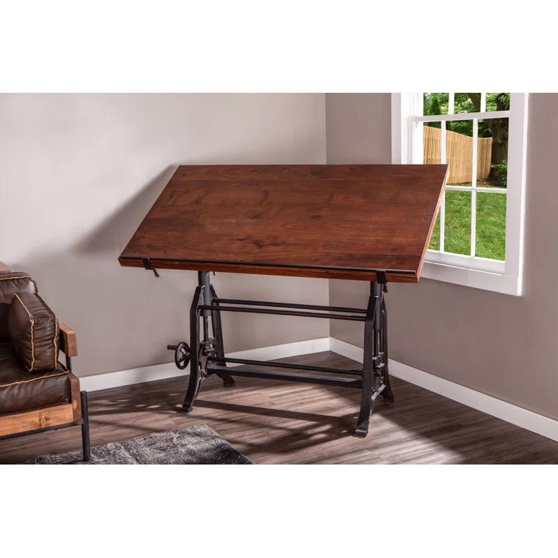 Williston Forge Hackett Adjustable Solid Wood Top Metal Base Drafting Table