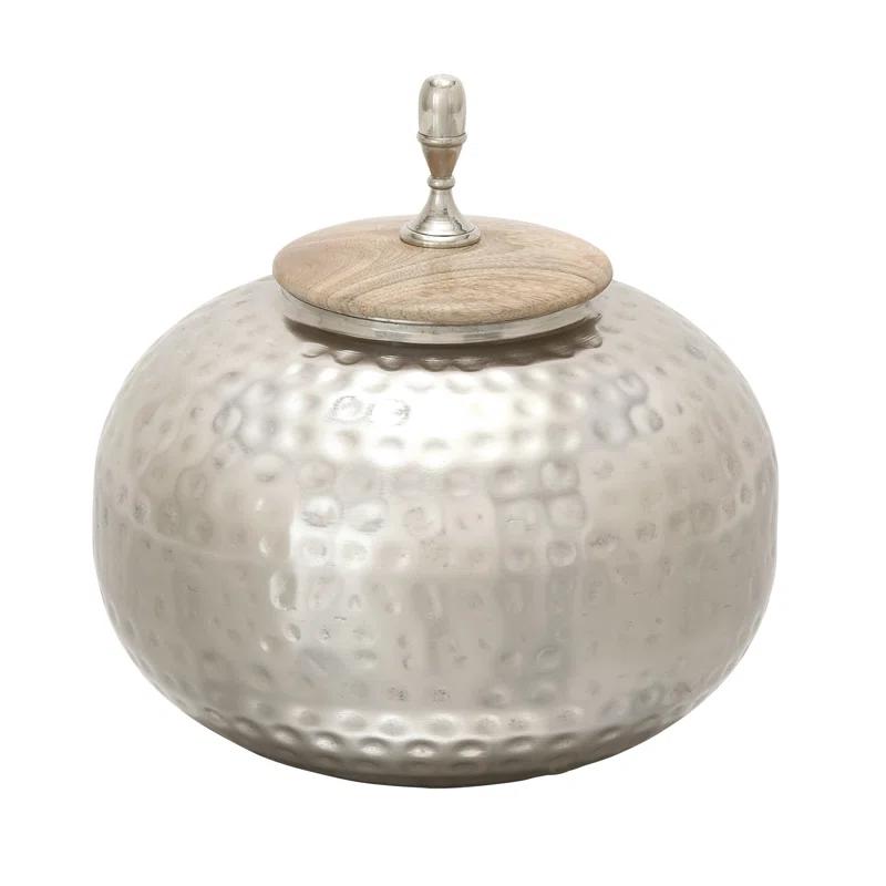 World Menagerie Lee Metal Hammered Silver Decorative Jars with Wood Lid