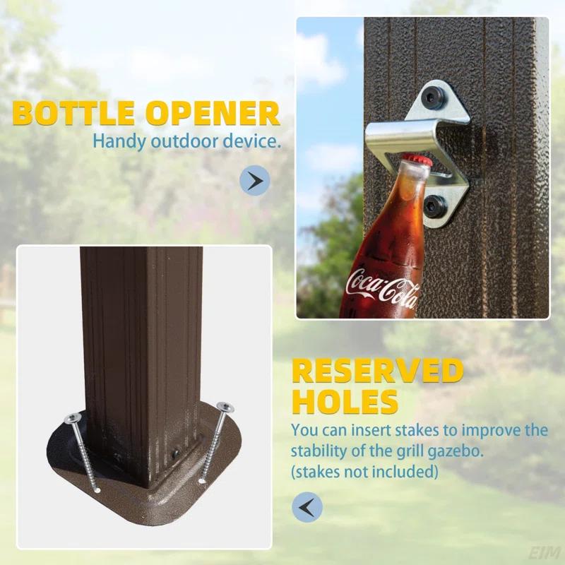 HLILish 8X5ft  Arc Roof, Grill Canopy For Outdoor Grill W/Double Galvanized Steel Roof And 2 Side Shelves, BBQ Gazebo Grill Tent For Patio Garden Backyard