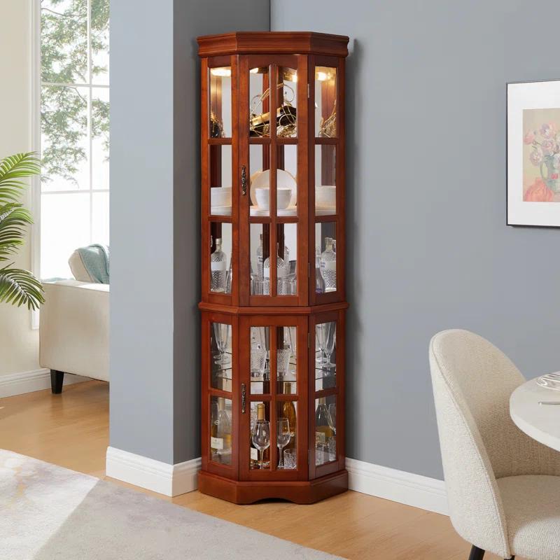 Mugsy Corner Curio Cabinet With 5 Shelves And Lighting System(E26 Light Bulb Not Included)