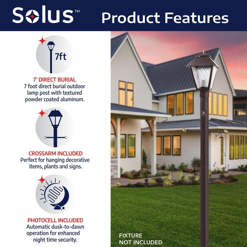 Solus Solus 7, 8, or 10 ft.  Hardwired Direct Burial Lamp Post with Cross Arm and Dusk-to-Dawn Photocell Sensor