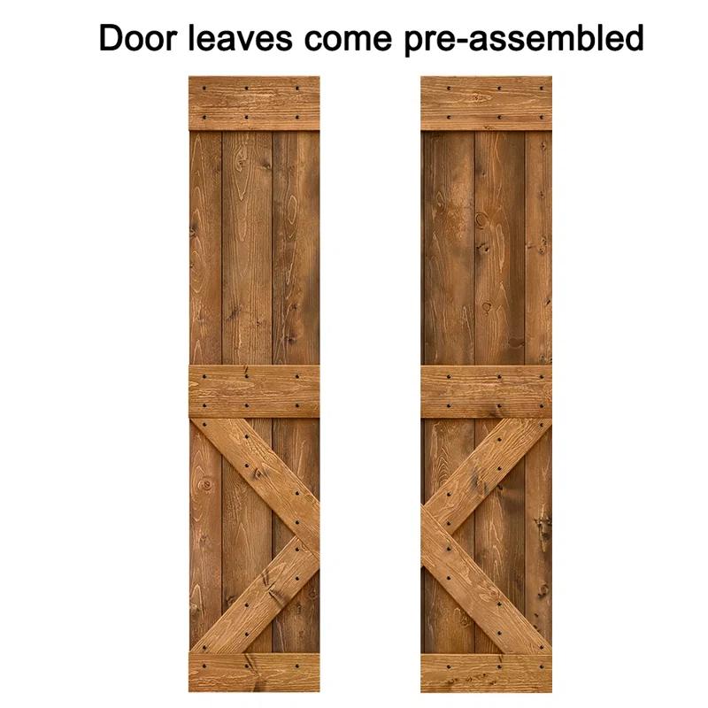 Calhome 84'' Solid Wood Barn Doors with Installation Hardware Kit Bi-Fold