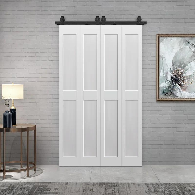Calhome 2 PANEL Shaker Composite Double Bi-Fold Door with Barn Door Hardware Kit