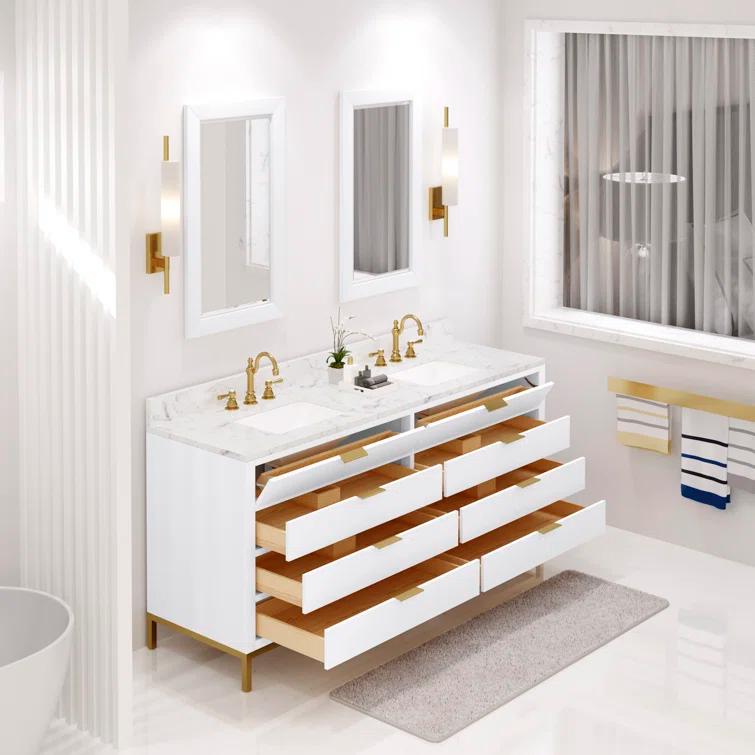 Pure White 72'' Double Sink Vanity with Carrara Marble Top