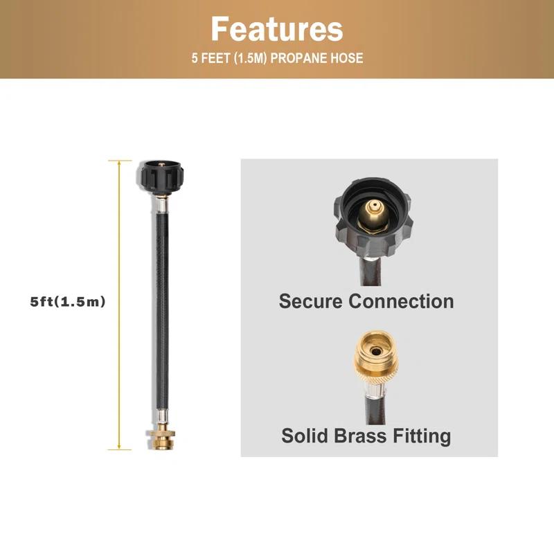 Royal Gourmet Royal Gourmet 5 Feet Propane Hose Adaptor, 1 Lb Portable Appliance to 20 Lb Lp Tank Converter with Type 1 Connection, Black