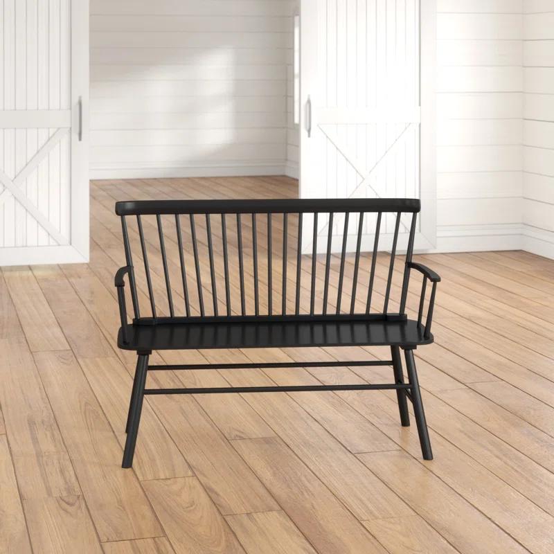 Transitional Black Wooden Spindle Back Bench with Splayed Legs