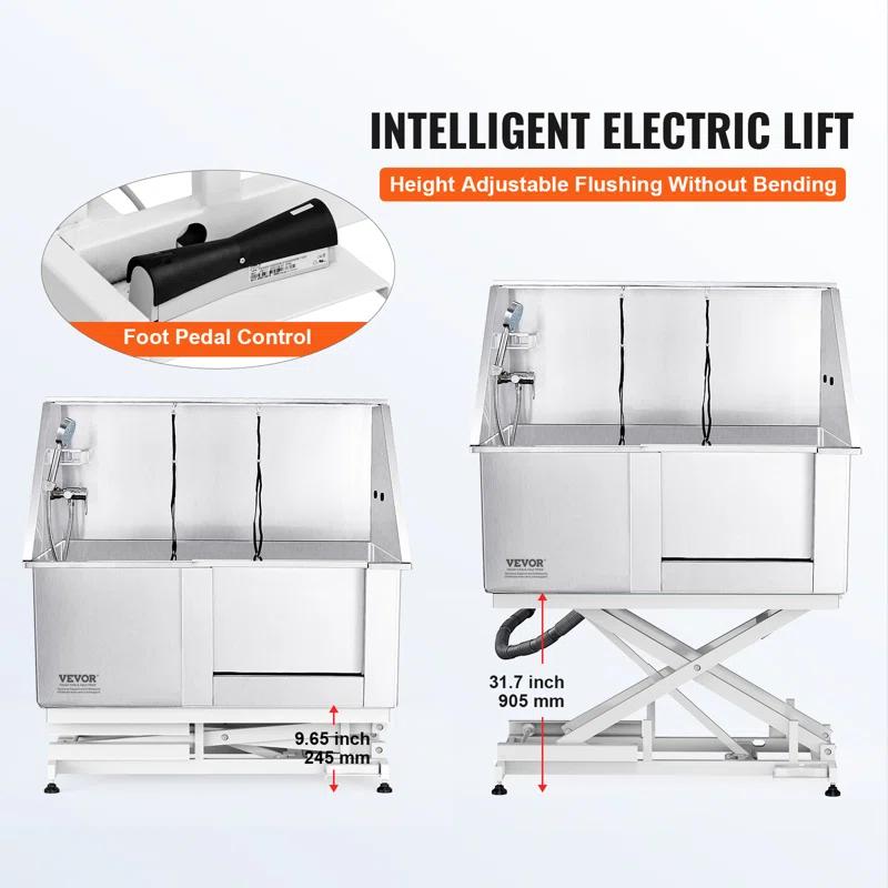 VEVOR 50" W Metal Dog Grooming Tub Electric Height Adjustment with Right Door Opening