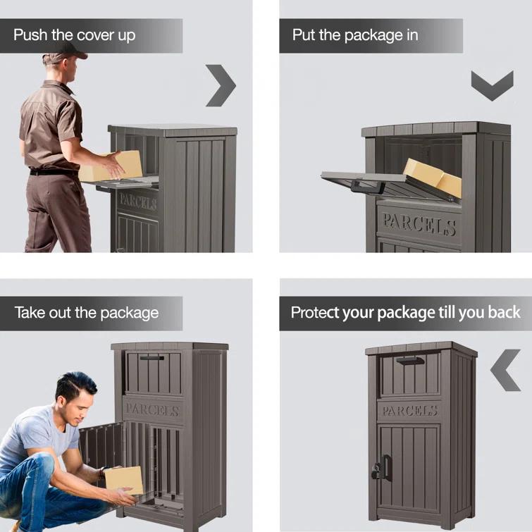 LHBcraft Resin Package Drop Box, Lockable Package Delivery and Outdoor Storage Box