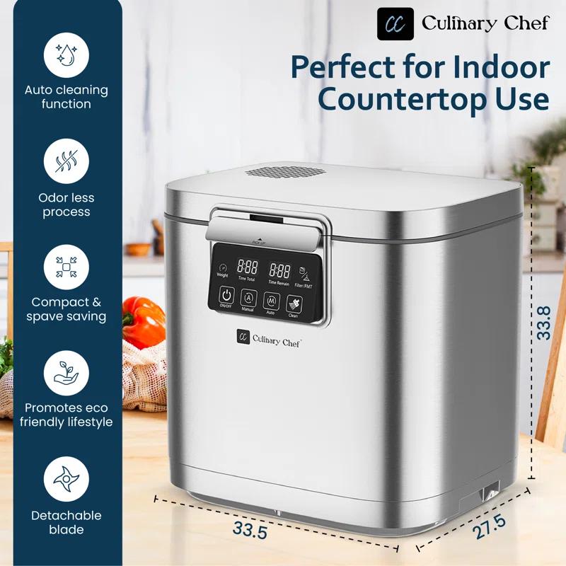 Culinary Chef Culinary Chef,  3.8l Smart Electric Food Waste Composter, Stainless Steel