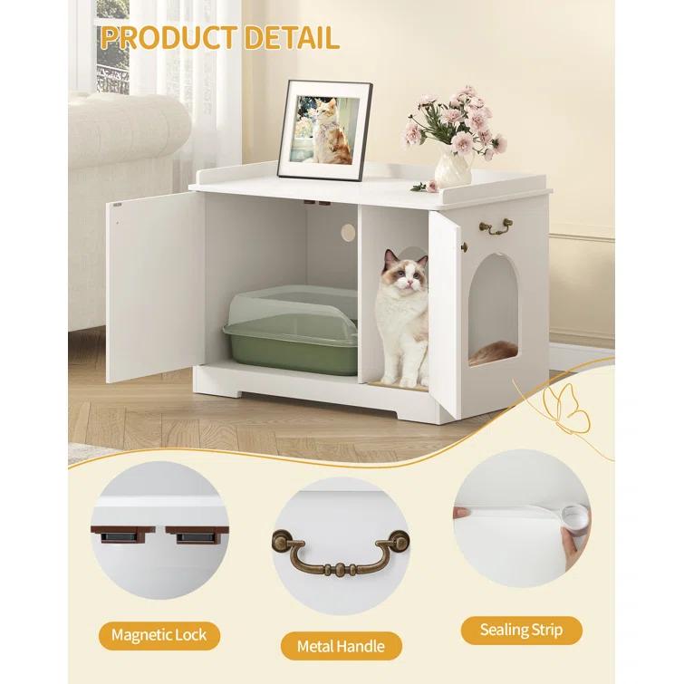 Tucker Murphy Pet™ Bohy Cat Litter Box Enclosure with Handles, Hidden Litter Box Furniture with Removable Partition, Wooden Pet House Side End Table, for Living Room, Bedroom