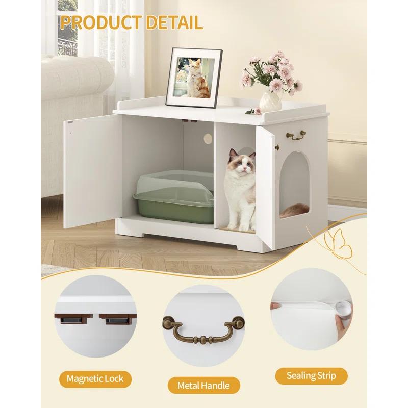 Tucker Murphy Pet™ Bohy Cat Litter Box Enclosure with Handles, Hidden Litter Box Furniture with Removable Partition, Wooden Pet House Side End Table, for Living Room, Bedroom