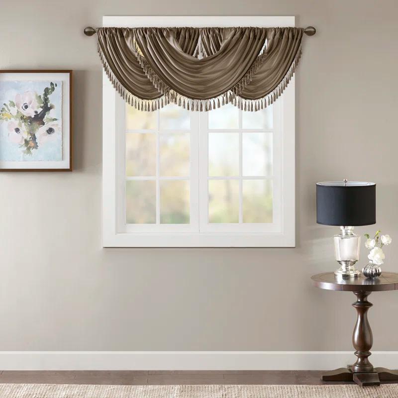 Madison Park Elena Faux Silk Waterfall Embellished 38'' W Window Valance