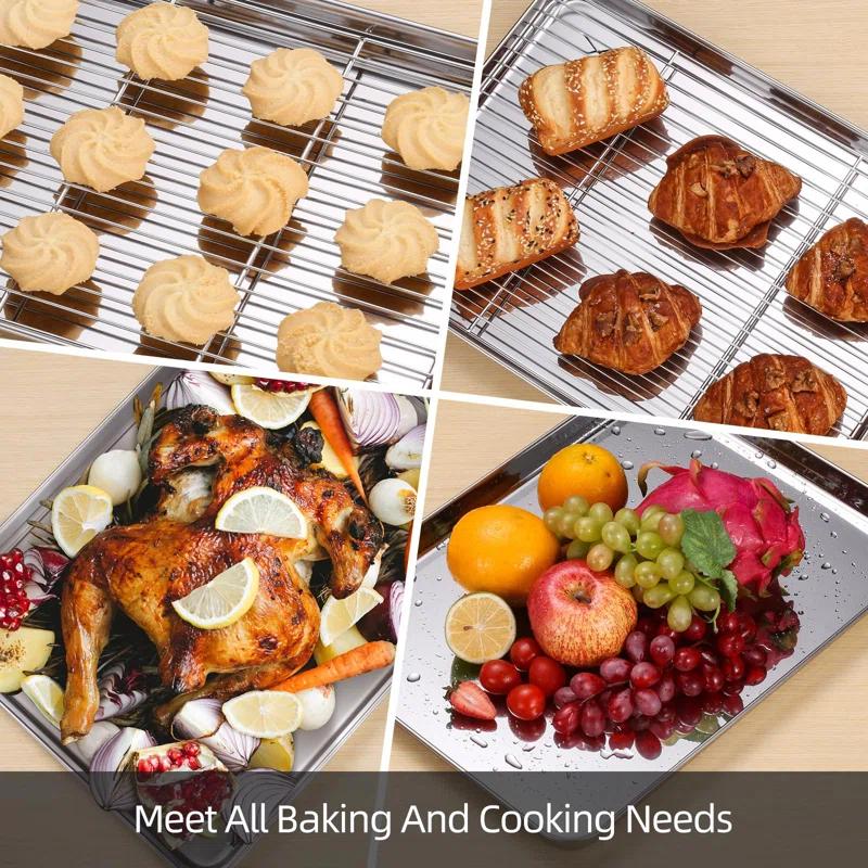 Anadea Baking Sheet With Cooling Rack Set Of 6, 3 Premium Stainless Steel Cookie Sheets And 3 Wire Racks, Kitchen Nonstick Baking Pans Set Includes 3 Different Sizes, Heavy Duty Non Toxic