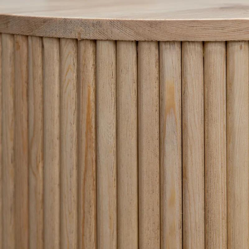 Benjara Izya 74 Inch Cocktail Coffee Table, Reeded Fluted Base, Brown Solid Wood
