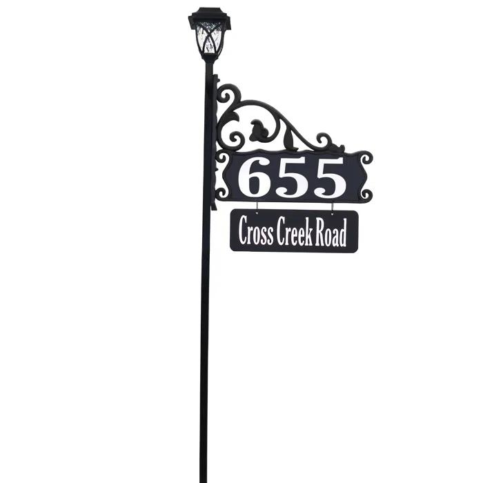 Address America Double-Sided Reflective Boardwalk Lawn Address Sign With Name Rider And LED Solar Light on 58" Pole