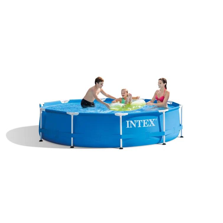 Intex Intex Round Metal Frame Outdoor Backyard Above Ground Swimming Pool