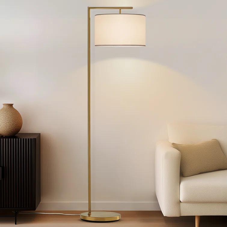 Montage Modern 60 in. Mid-Century Modern LED Floor Lamp with Fabric Drum Shade