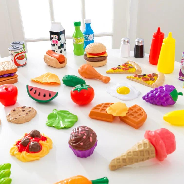 KidKraft 65-Piece Plastic Play Food Set for Play Kitchens, Fruits, Veggies, Sweets, & More