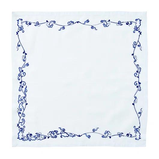 White and Navy Embroidered Linen Napkin Set