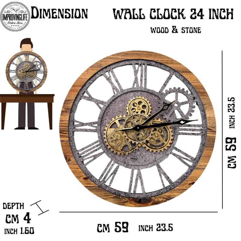 The Gears Clock Wall Clock 24" Round Oversized for Living Room decor with Real Moving Gears America Collection