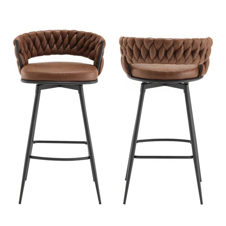 Corrigan Studio® Kymberlynn Swivel Upholstered Low Back Bar & Counter Stool With Metal Frame (Set of 2)