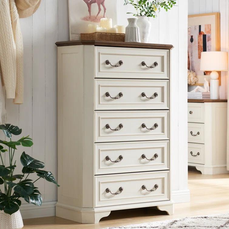 Laurel Foundry Modern Farmhouse® Theron Farmhouse 5 Drawer Bedroom Dresser, Wood Tall Chest of Drawers, Closet Storage for Bedroom