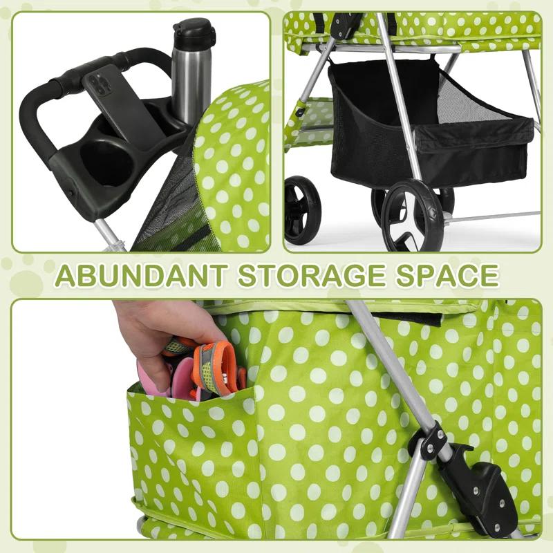 3-In-1 Pet Stroller Foldable Pet Stroller With Weather Cover Storage Basket For Dog Cat