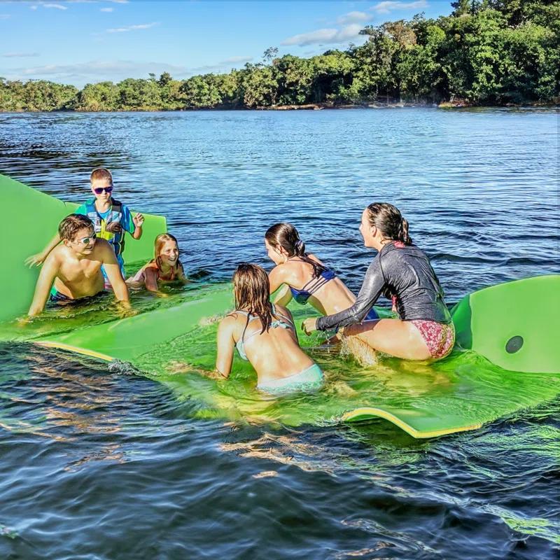 Bring Home Furniture 18x6 ft Floating Mat 10ft Bungee & Storage Straps 1500lb Capacity UV-Resistant XPE Foam Hi-Vis Safety​​