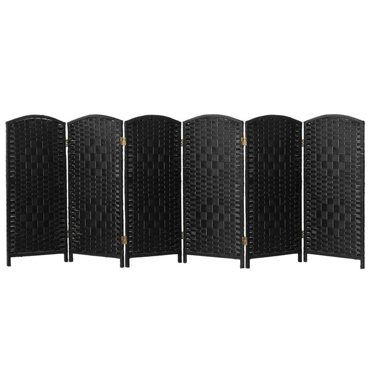 4 ft. Short Diamond Weave Fiber Folding Screen - Black - 6 Panel