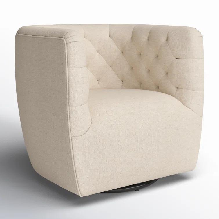 Thames Cream Leather Handcrafted Swivel Chair